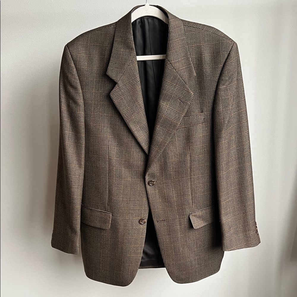 Classic Brown Plaid Men's Wool Sport Coat
